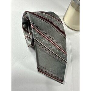Vintage Ohrbach's Men's Silk Tie Gray Paisley Striped Retro New York Dept Store